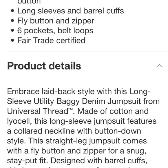 Women's LS Utility Baggy Denim Jumpsuit Universal Thread 5 6 8 10 12 … - Picture 5 of 7